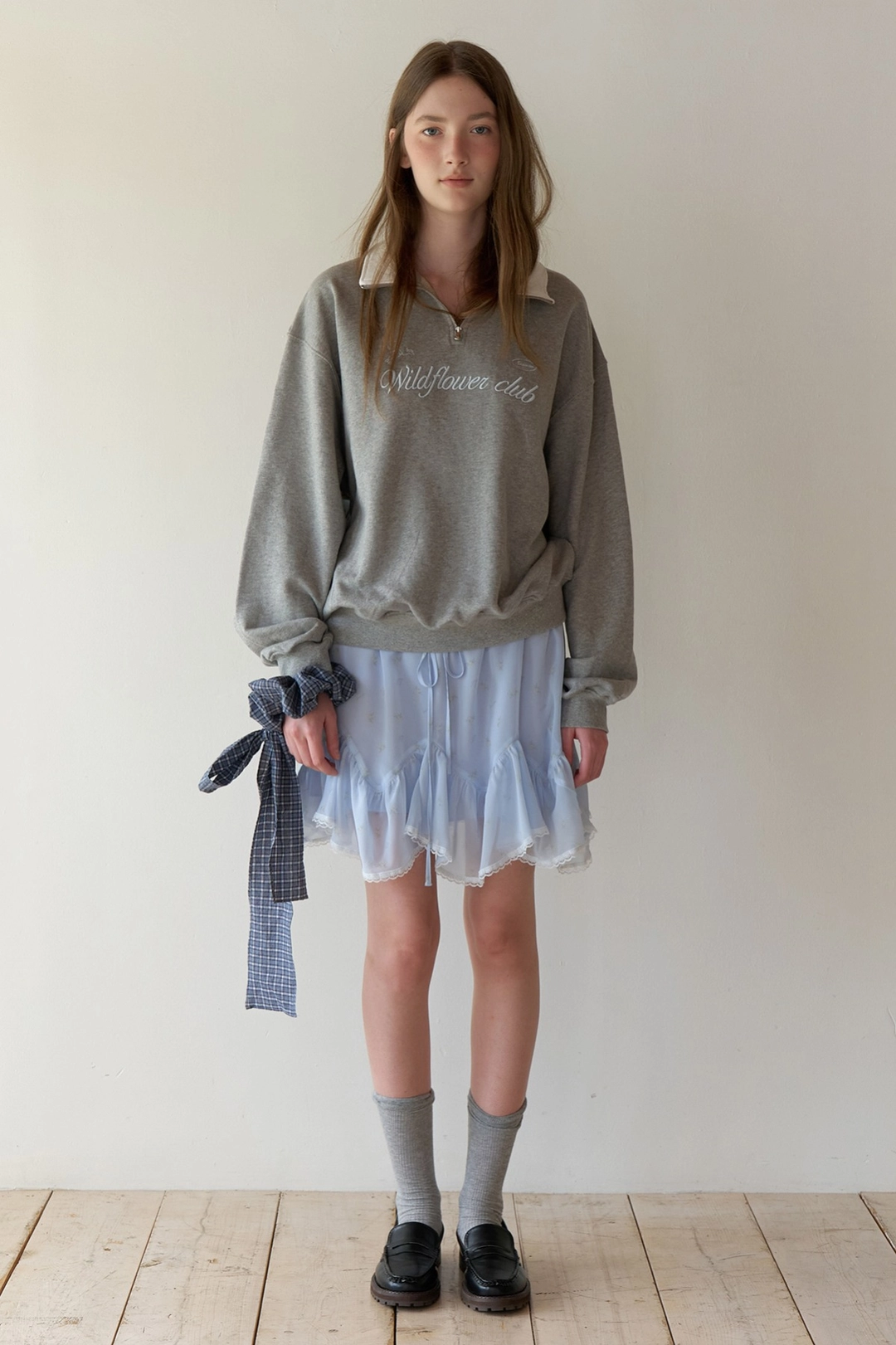 순수 Gather Chiffon Skirt (Blue) 상품 이미지 1