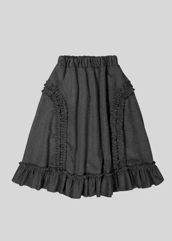RUFFLE WOOL SKIRT - CHARCOAL (4차 재입고)