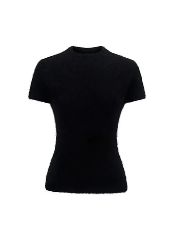 wholegarment hairy knit top, black