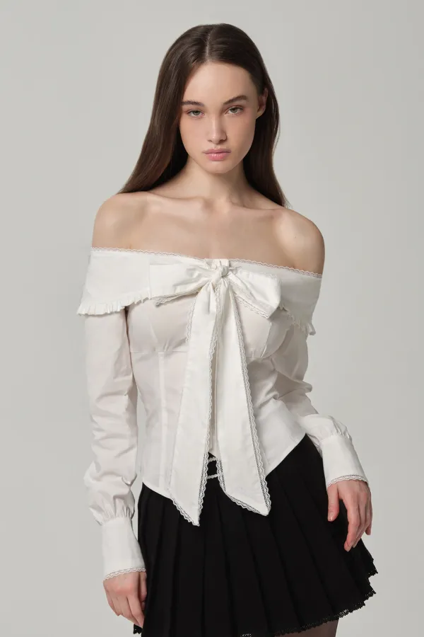Beloved ribbon blouse, White