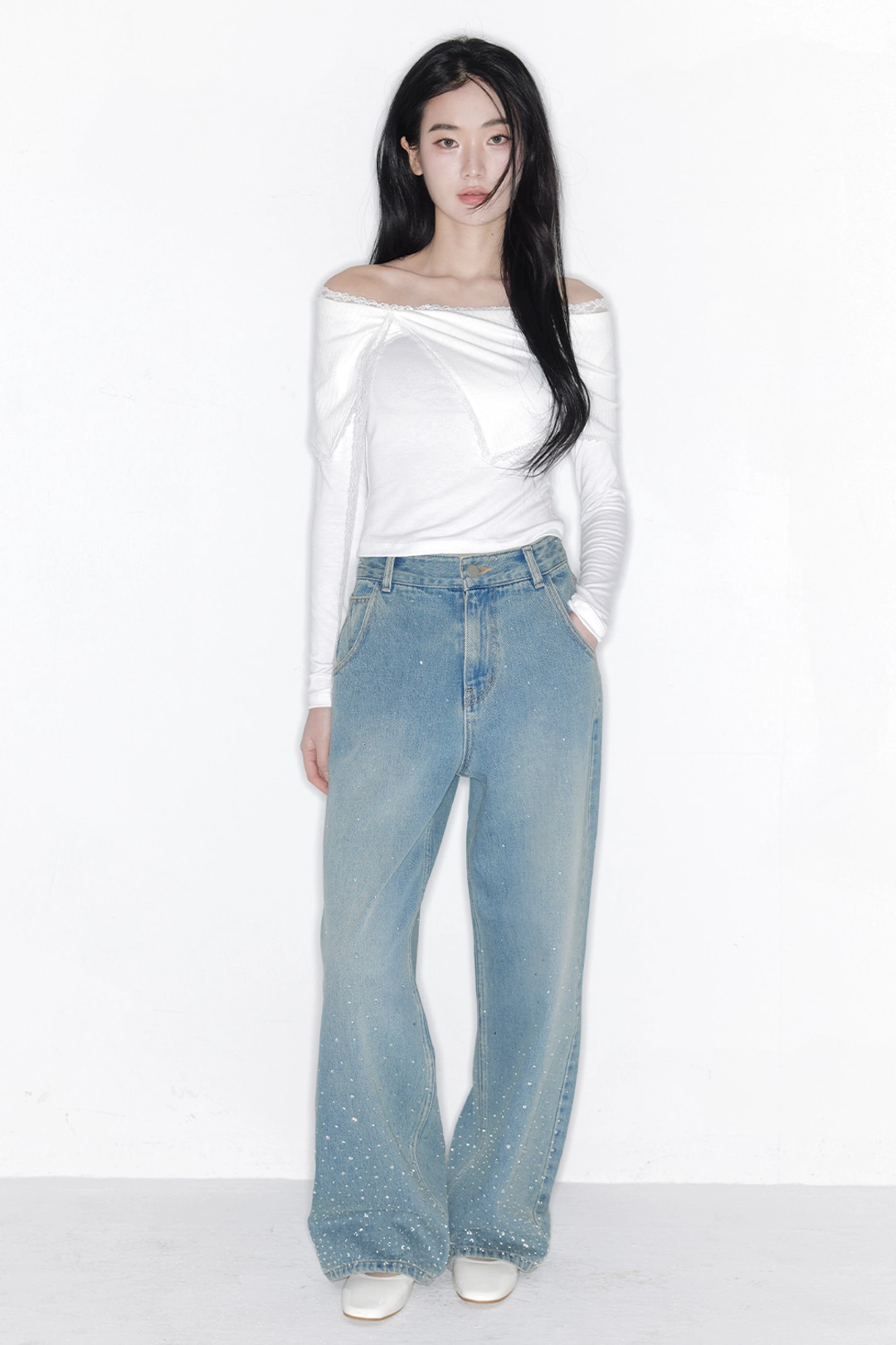 더티스 [2차] STELLA LACE OFF SHOULDER TOP (IVORY) 상품 이미지 2
