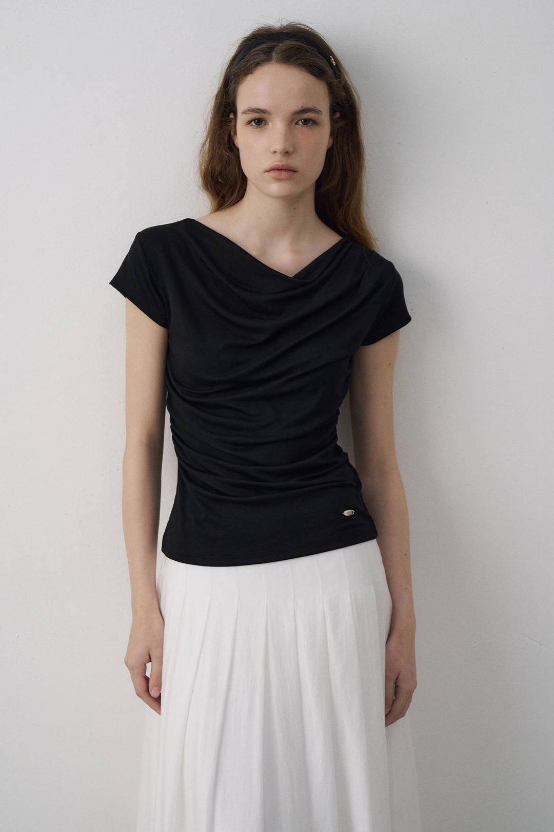 라메레이 Drape Neck Cap Sleeve T-Shirt[LMBFSUTT619]-2color 상품 이미지 3
