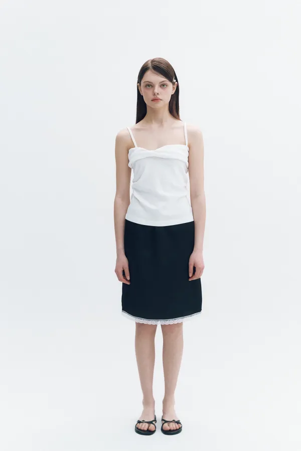 Satin Midi Lace Skirt Black