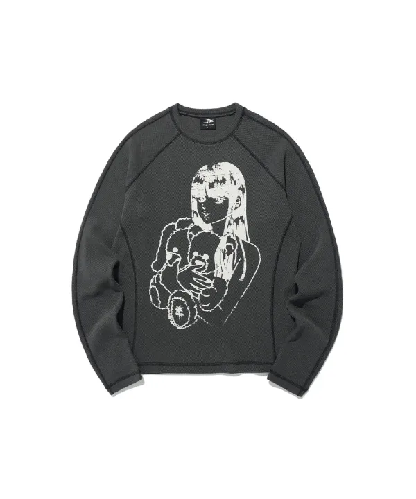 doll and the girl waffle l/s tee[charcoal]