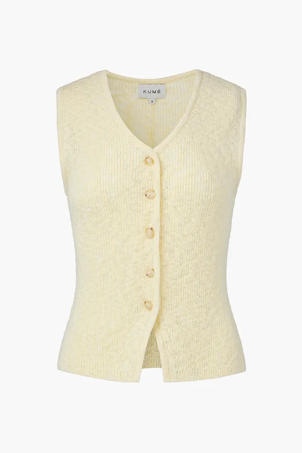 Fitted Button Knitted Vest, Light Yellow