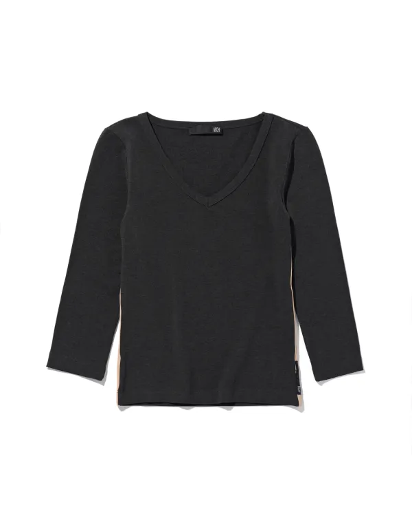 ESSENTIAL V-NECK 3-QUARTER TOP_BROWN