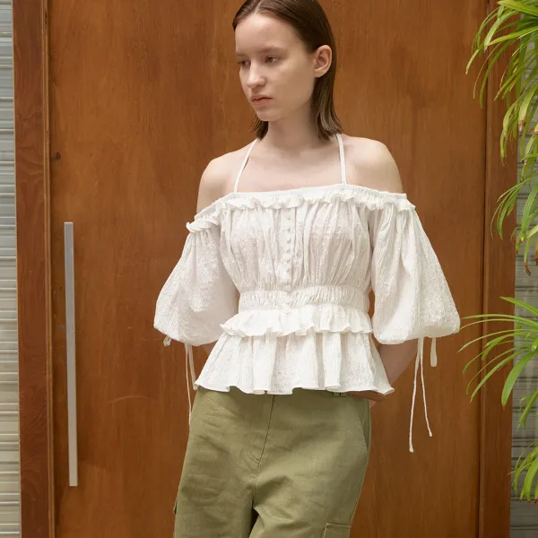 (BL-4253)OFF-SHOULDER STRING BLOUSE