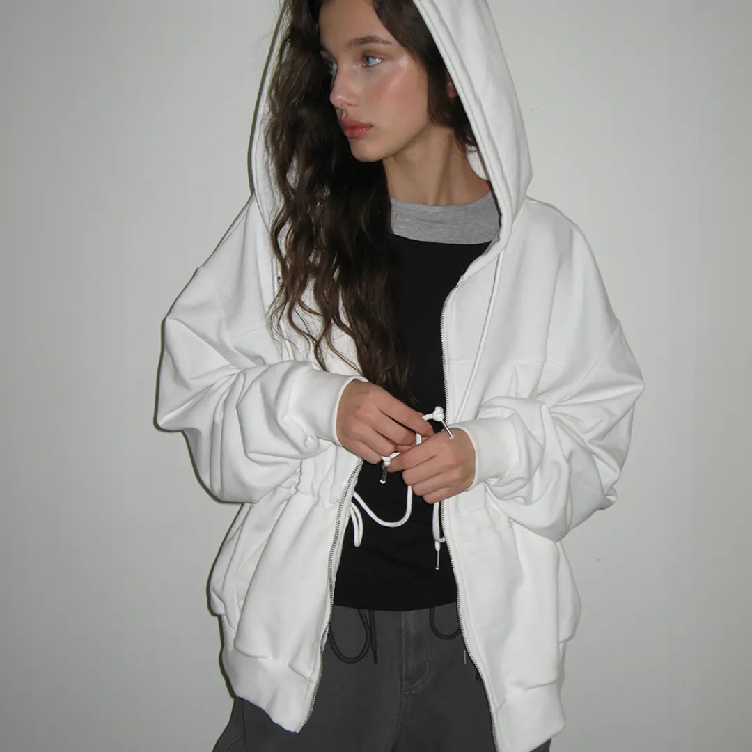 론론 PENDANT SHIRRING HOODIE ZIP UP WHITE 상품 이미지 2