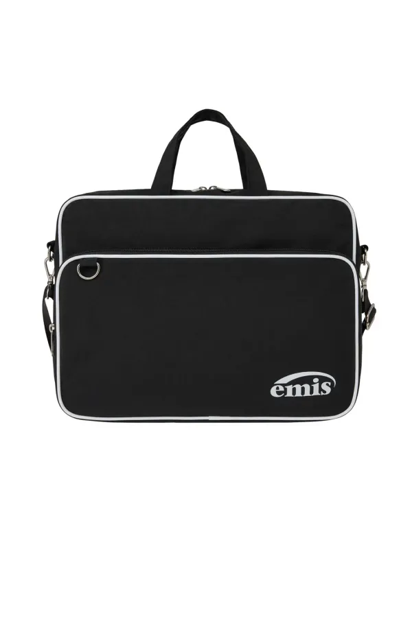 NYLON ZIP-POCKET MESSENGER BAG-BLACK