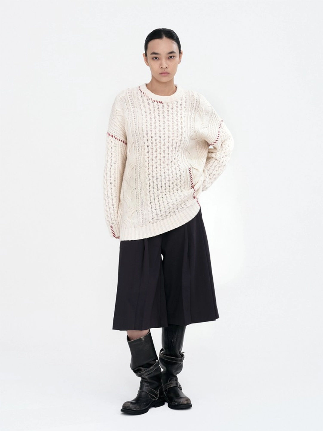 밀로 우먼 Wide Tuck Culotte Pants [Deep Navy] 상품 이미지 2