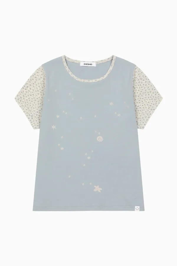 FLORAL TWO TONE T-SHIRT, SKY BLUE