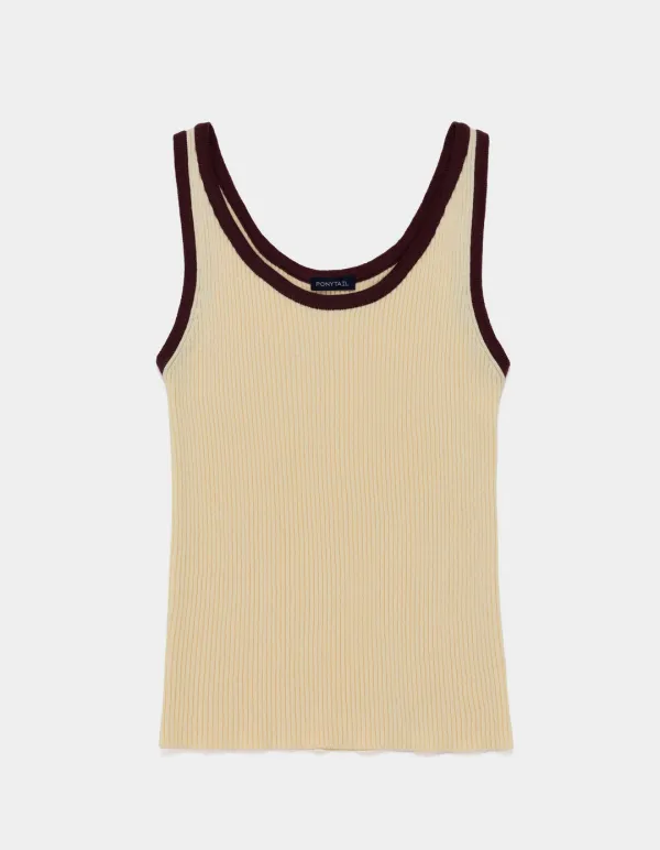 Joey Two-Tone Knit Tank Top (Beige & Brown)