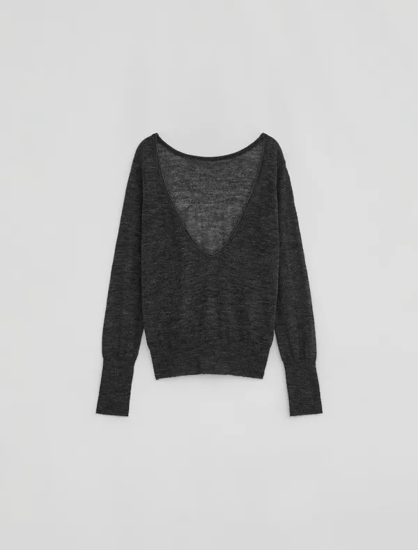 [8월 26일 예약배송] [2nd REORDER] DEEP V-NECK ALPACA KNIT [CHARCOAL]
