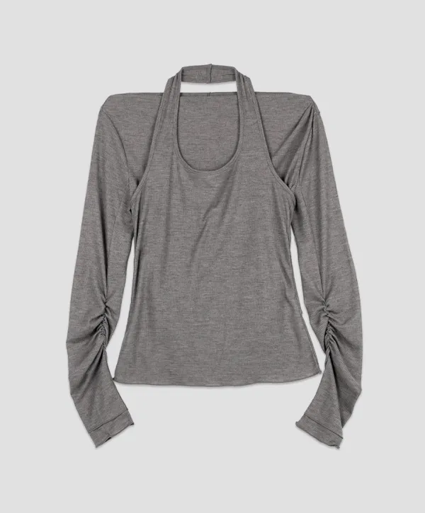 (T-7287)TWO WAY LAYERED BOAT NECK TEE SET