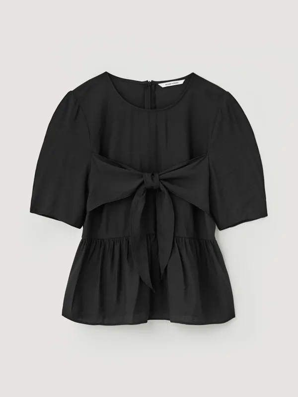 Ribbon peplum top - Black