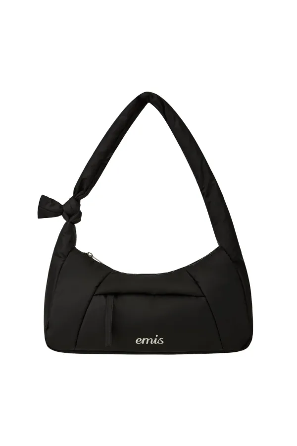 PADDED ZIP POCKET SHOULDER BAG-BLACK
