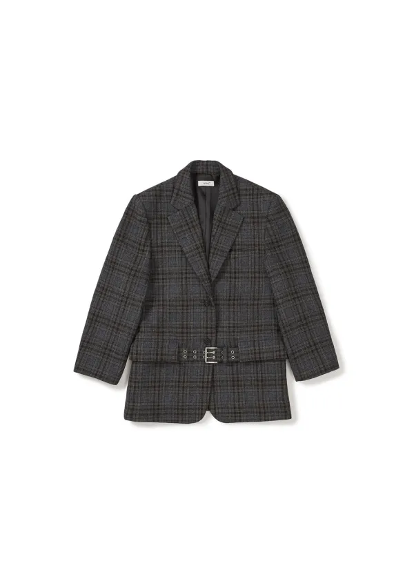 OVERSIZED TAILORED JACKET_CHECKED (BROWN)