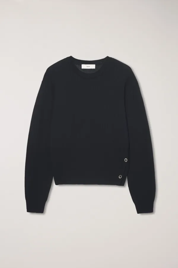 UNISEX BUTTONED CREWNECK SWEATER BLACK_UDSW6A107BK