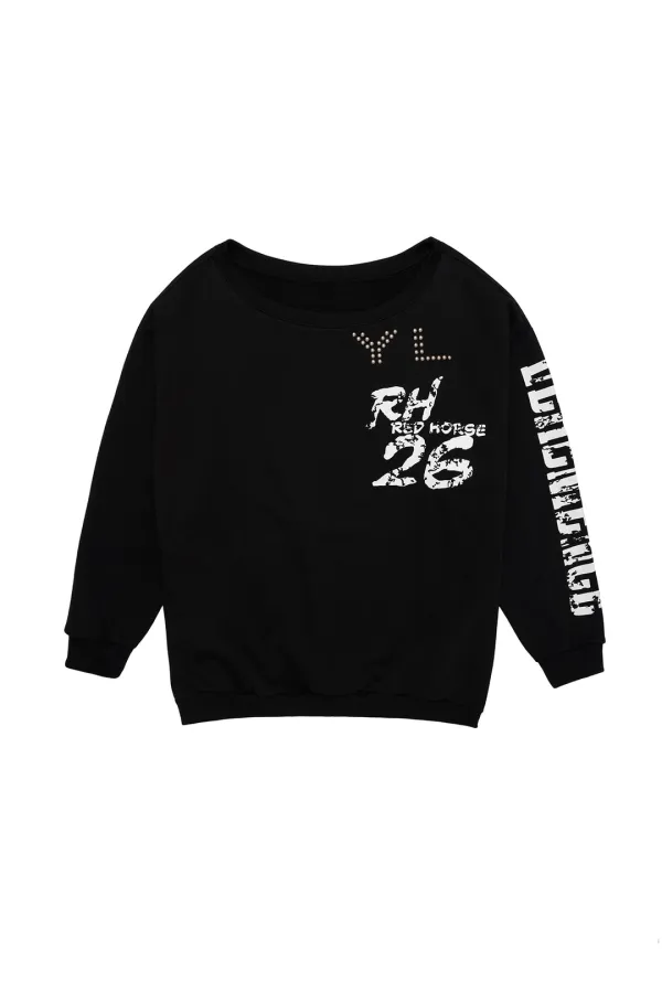YL STUDDED OFF-SHOULDER SWEATSHIRT BLACK