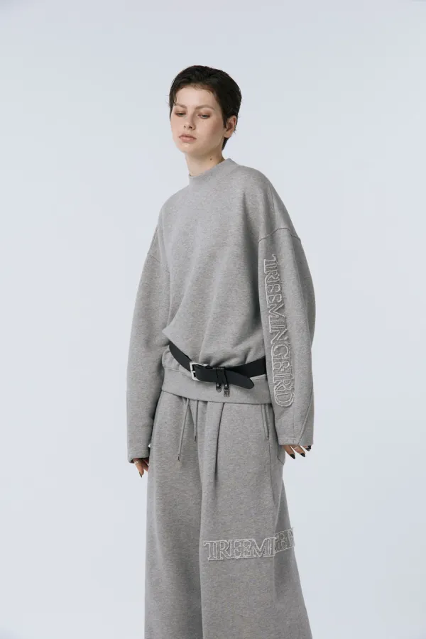 Cut-out Patch Mock Neck Sweatshirt [ Melange Gray ]