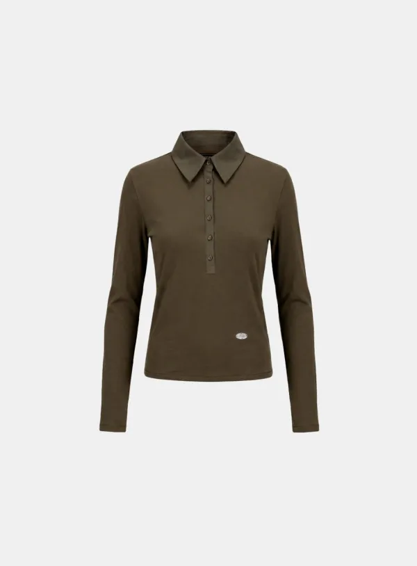 [w-tee26-063] Sleek Cotton Polo T-Shirt - Khaki Brown