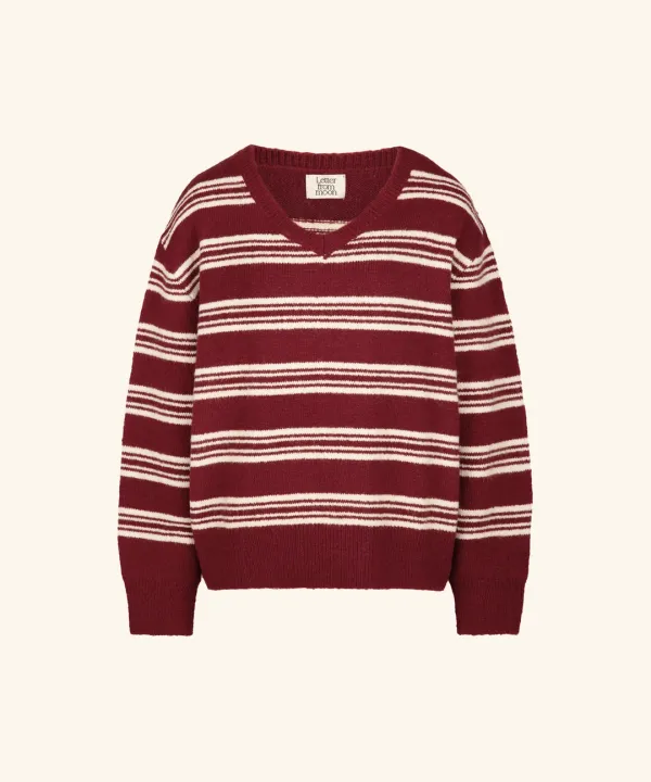 Brushed Stripe V-Neck Knit ( Burgundy )