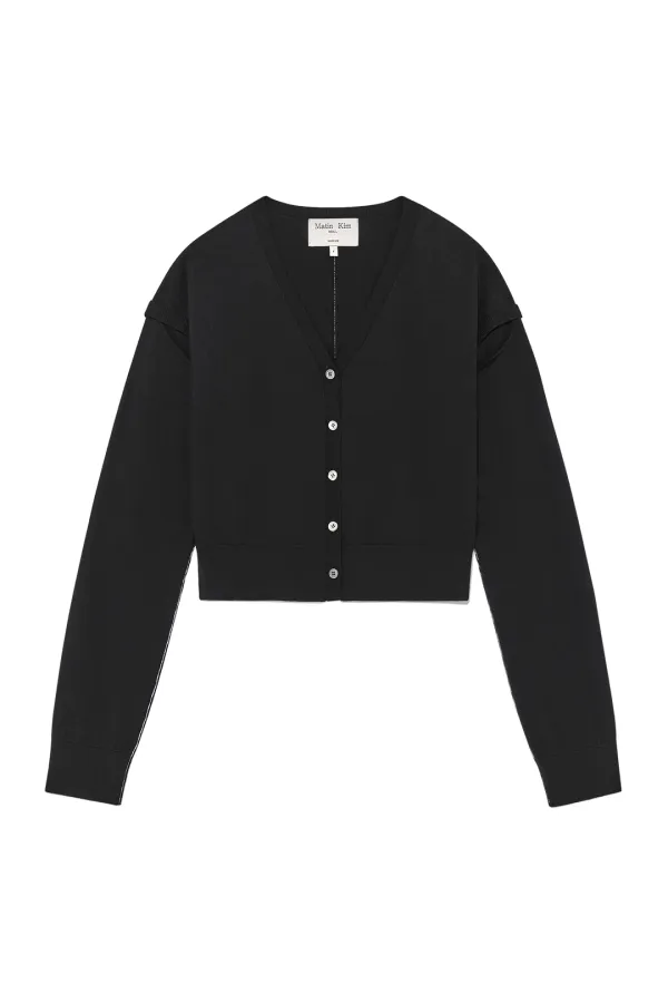 SLIT DETAIL BUTTON CARDIGAN IN BLACK