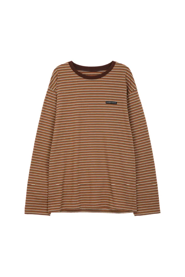 Multi Striped Long Sleeve T-shirt, Brown