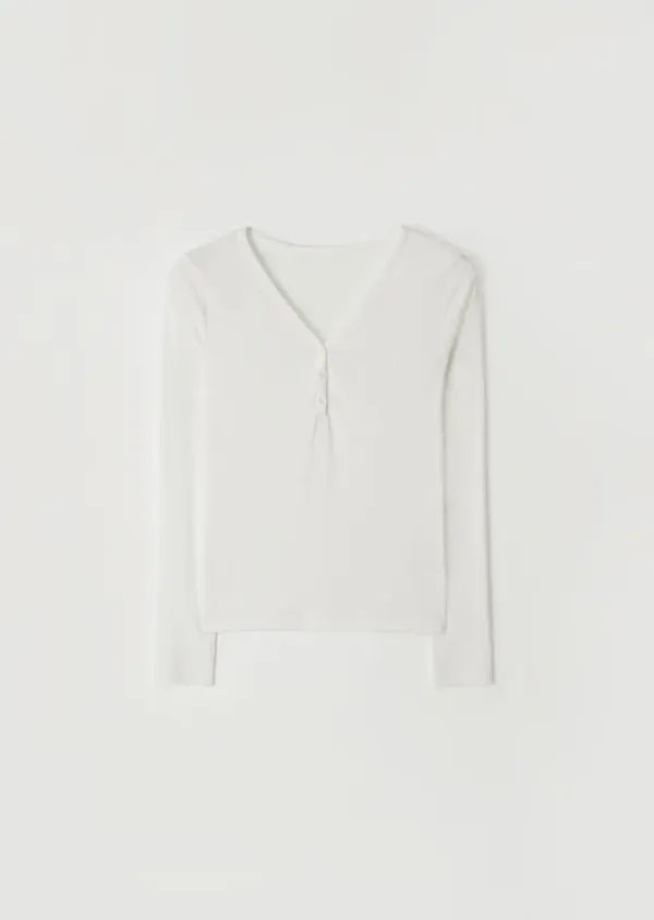 ribbed button top-ivory