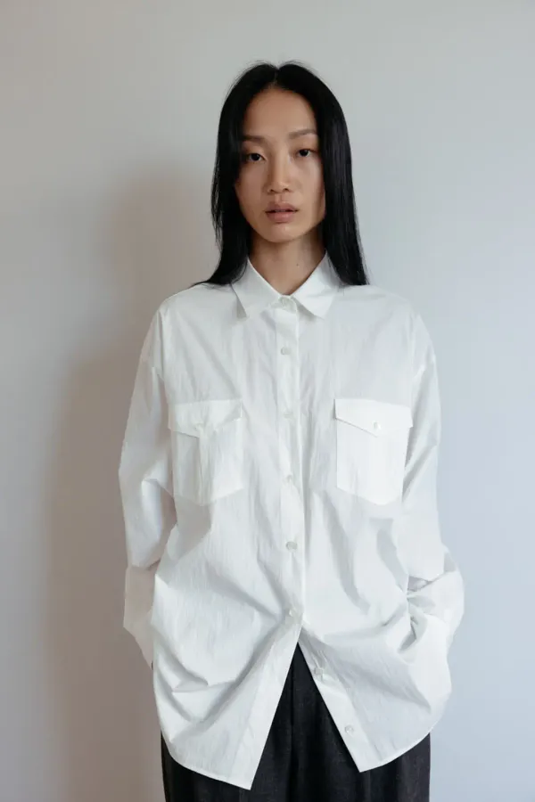 Two-Pocket Oversized Shirts (White)