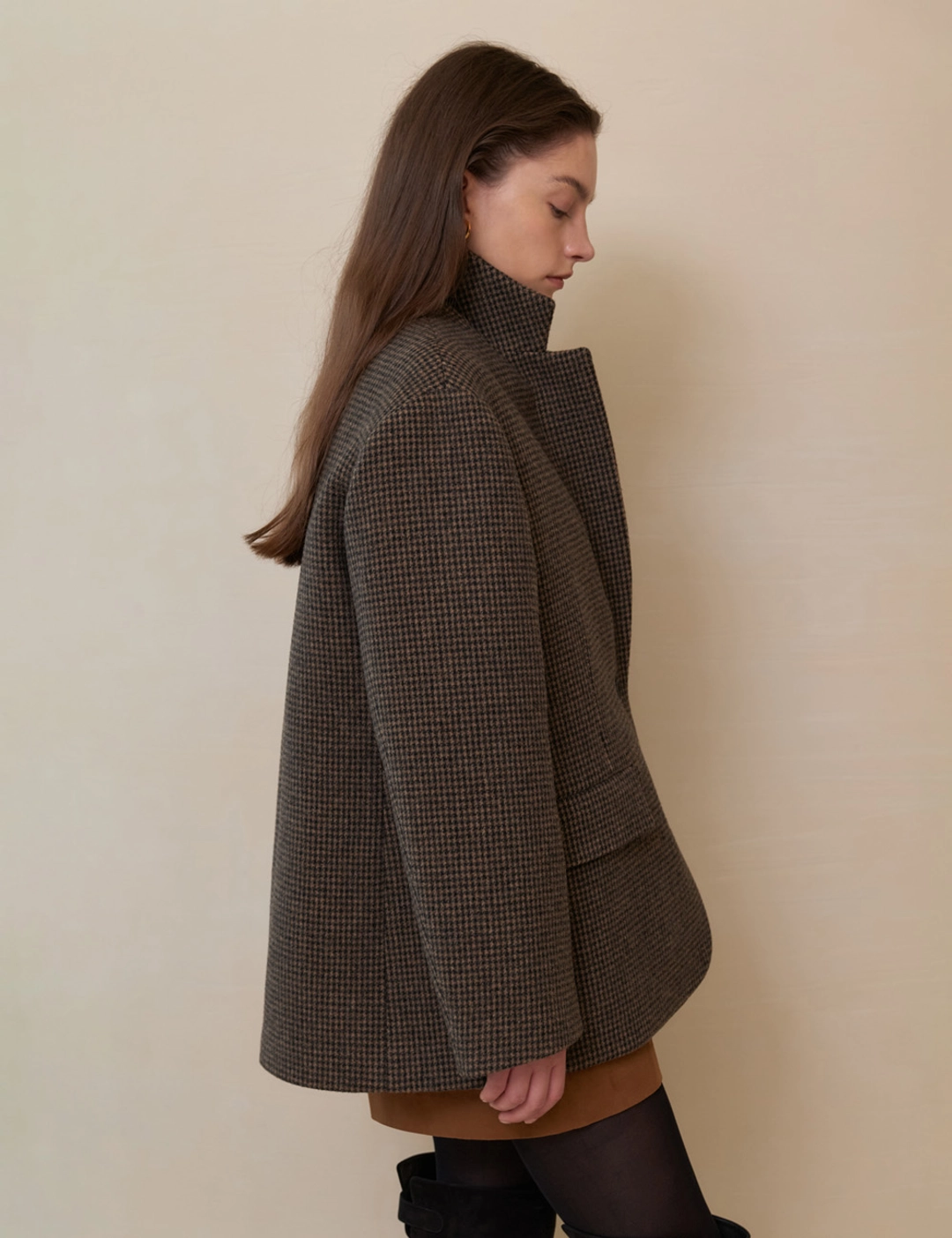 노미나떼 Paris Overfit Half Coat (Check Brown) 상품 이미지 3