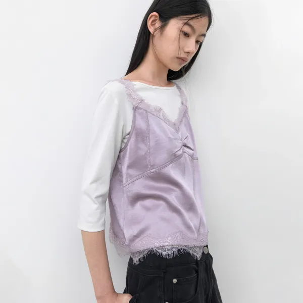 (BL-4444)SATIN LACE BAND CAMISOLE BLOUSE