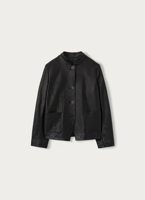Stand leather collar jacket (Sepia black)