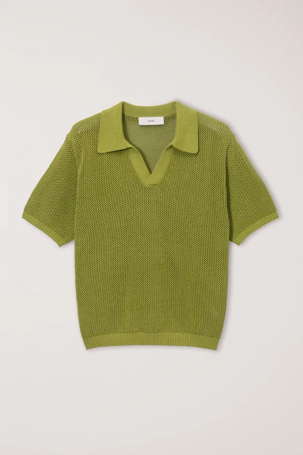 UNISEX CHUNKY POLO KNIT OLIVE_UDSW6B126K2
