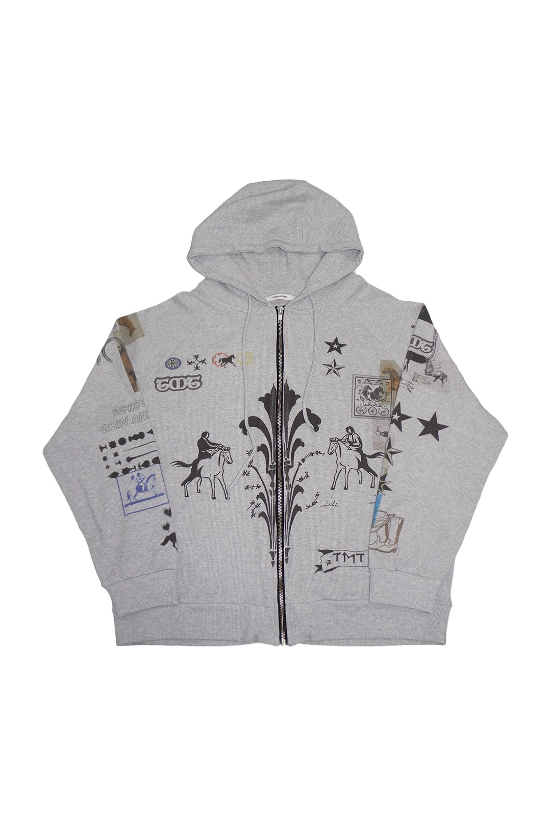 투머치택스 PRINTED WAFFLE ZIP-UP HOODIE (GREY) 상품 이미지 1