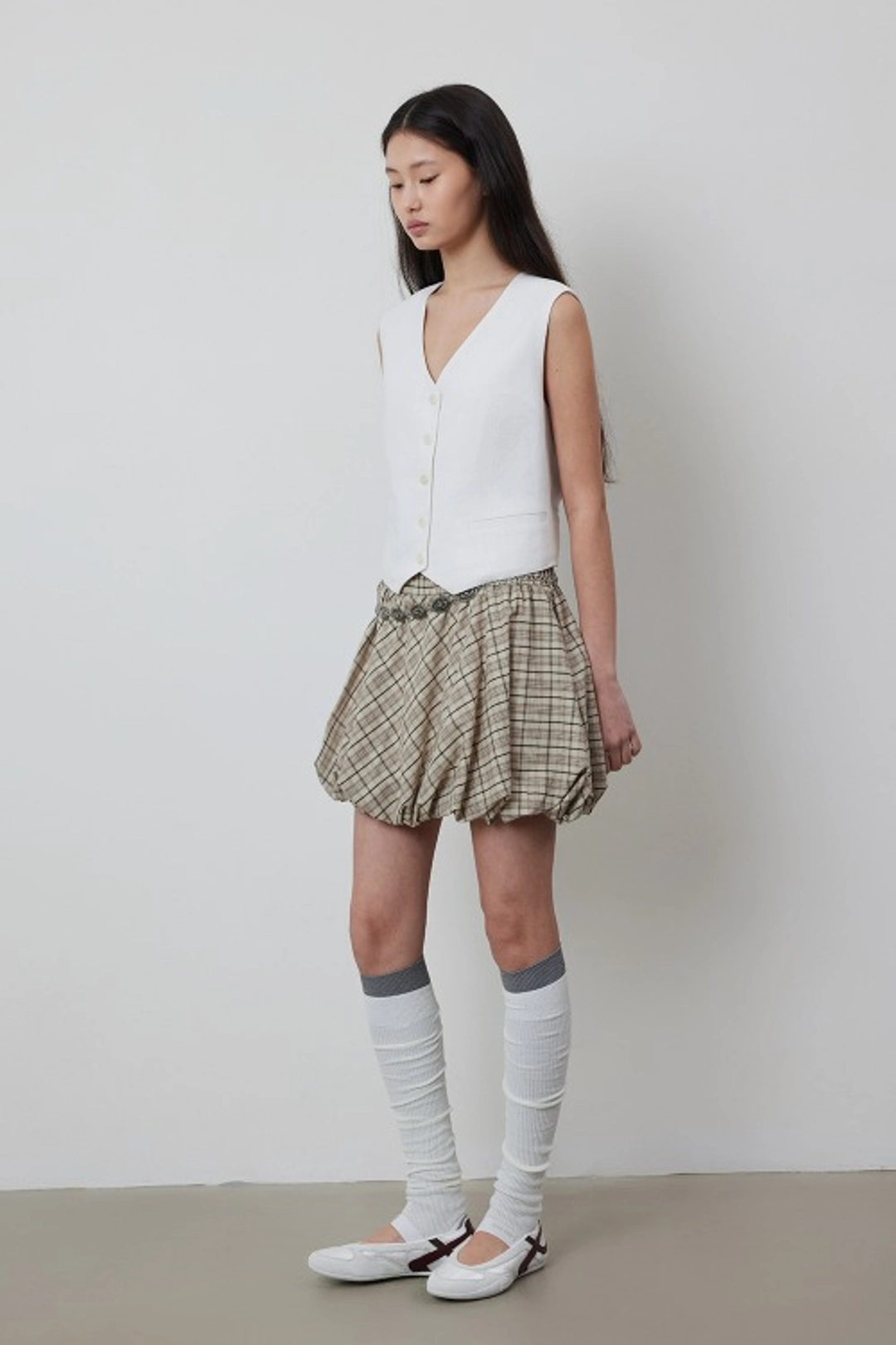 퀸스래빗 Pumpkin Check Banding Balloon Mini Skirt 상품 이미지 2
