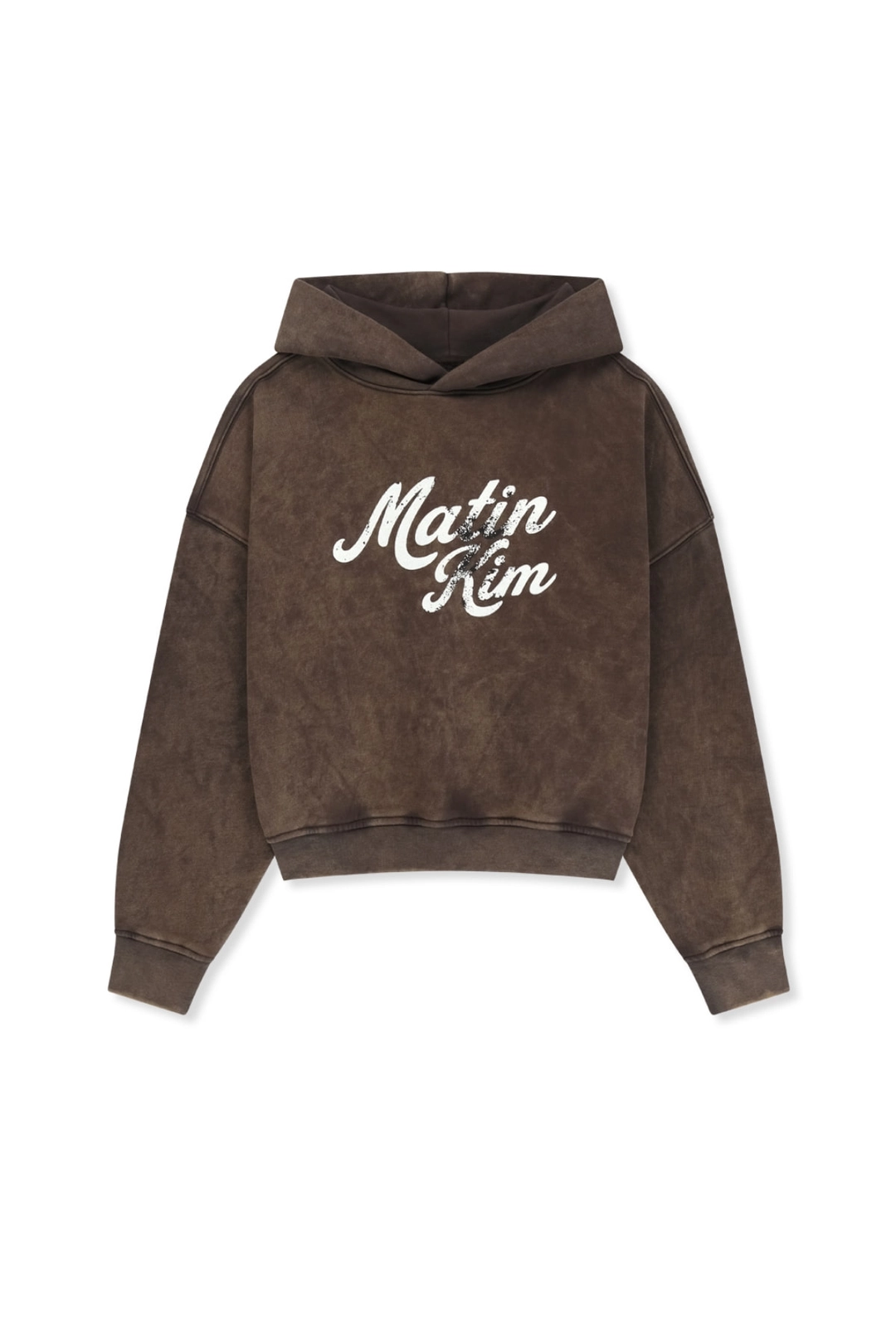 마뗑킴 WASHED CALLIGRAPHY LOGO HOODY TOP IN BROWN 상품 이미지 1
