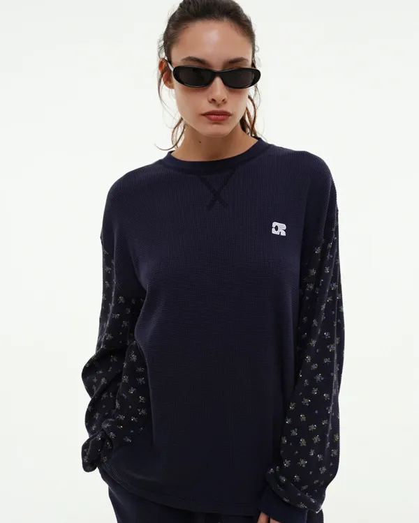 WAFFLE FLOWER COLOR BLOCK LONG SLEEVE_NAVY