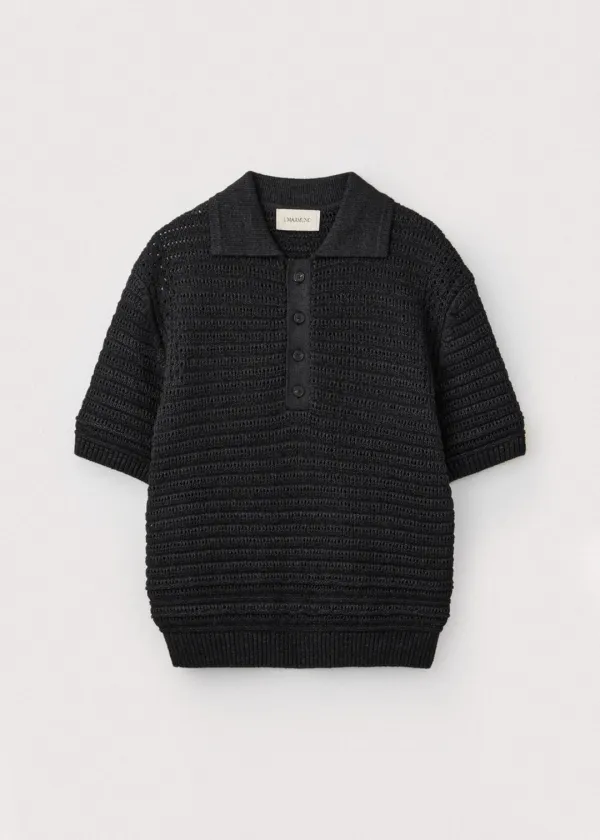 Paper & boucle crochet collared pullover_Washed black