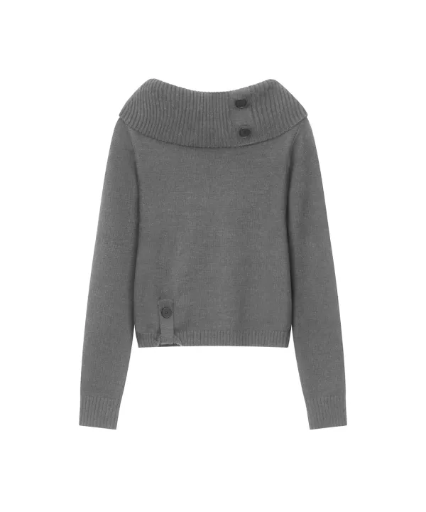 [레이 PICK] Button off shoulder knit GREY