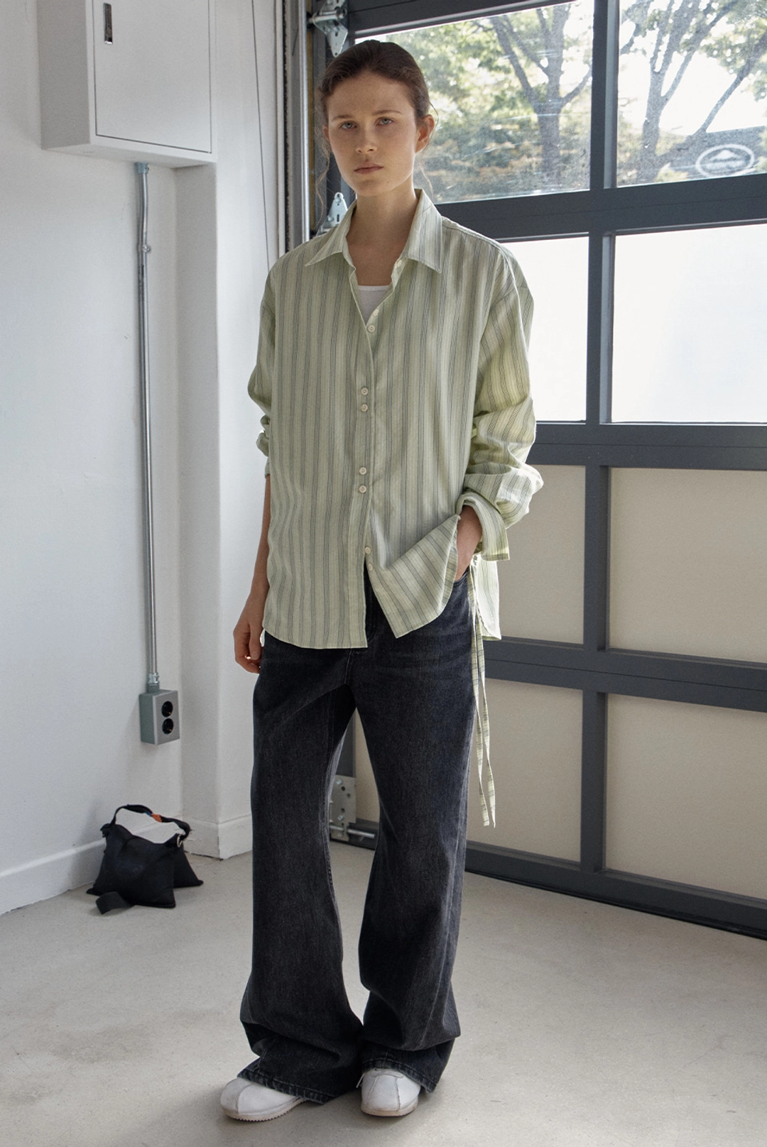 브렌다 브렌든 string shirring shirts - pistachio 상품 이미지 1