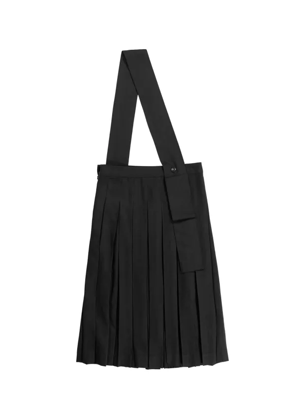 CROSS PLEATS SKIRT - BLACK