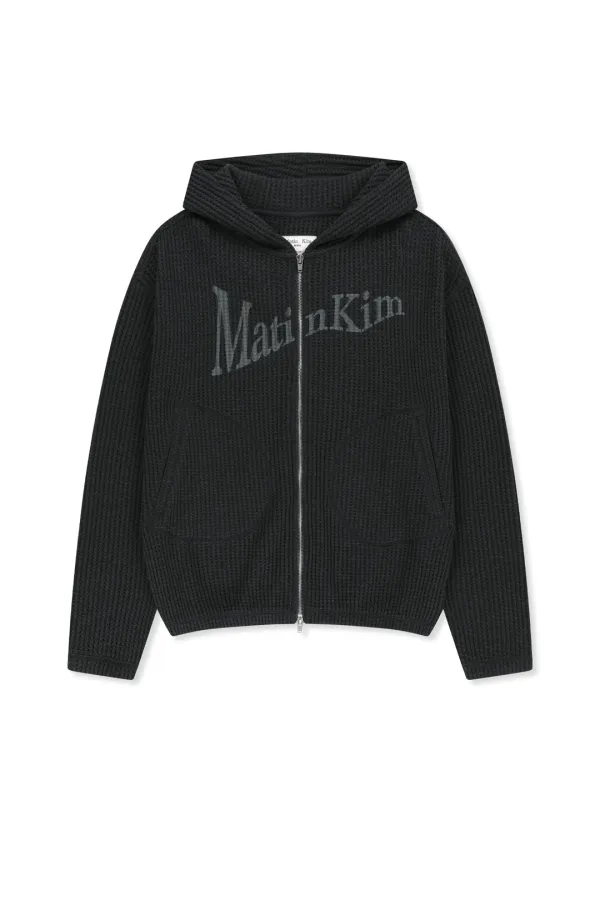MATIN LOGO WAFFLE HOODY ZIP UP IN CHARCOAL