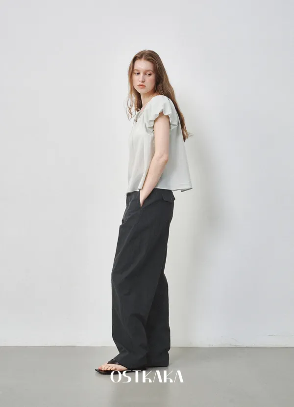 Curved Cotton Pants Navy