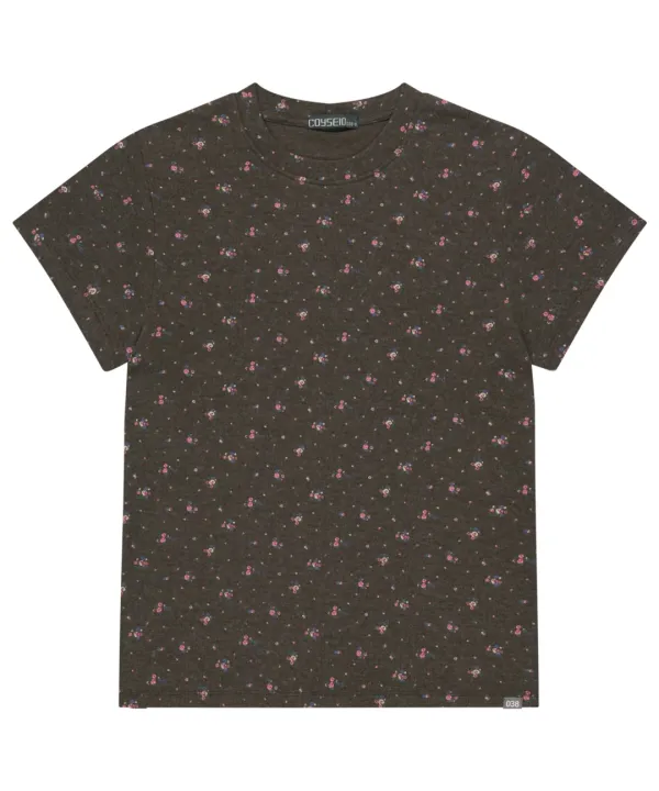 038 FLOWER PLAIN T-SHIRT BROWN