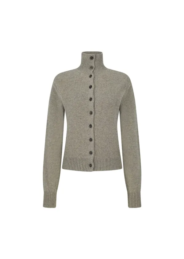 Wool button up collar cardigan, Khaki