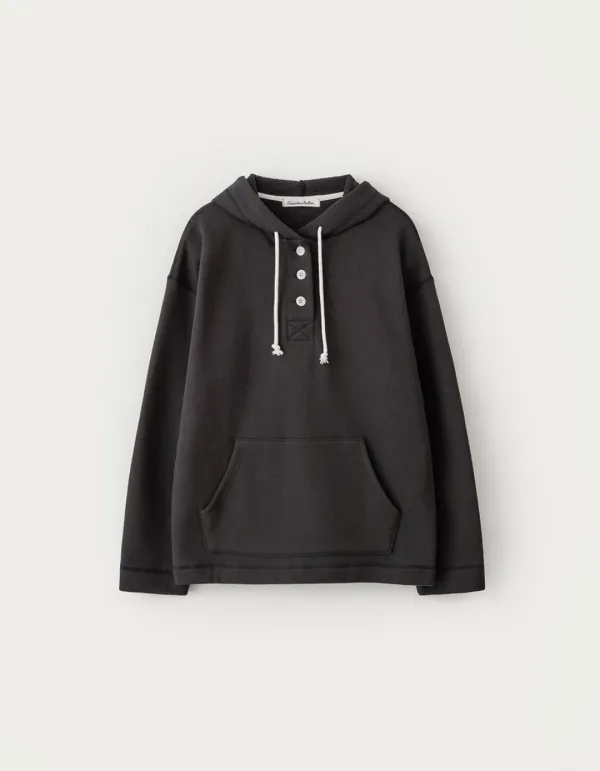 Bold Logo Button Hoodie - Charcoal