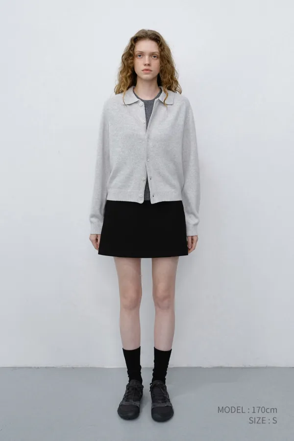 UNISEX COLLARED KNIT CARDIGAN LIGHT MELANGE GREY_UDSW6C102G1