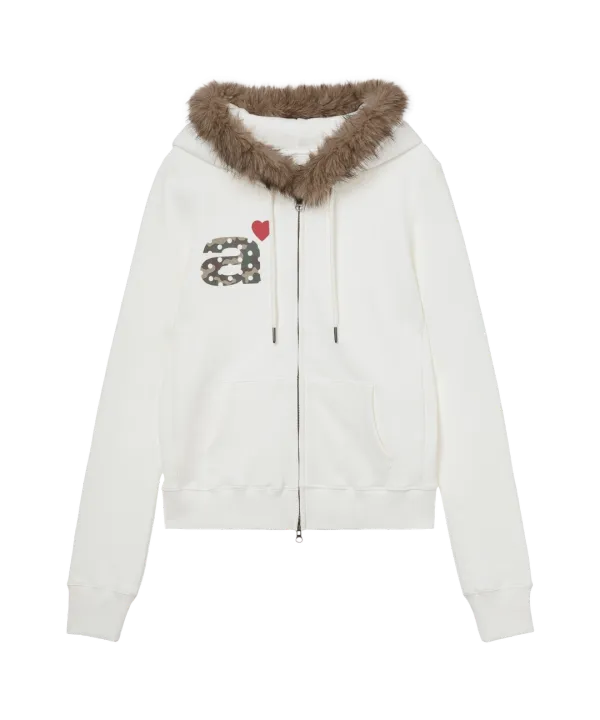 FUR DOT SMALL LETTER HOOD ZIP UP [IVORY]