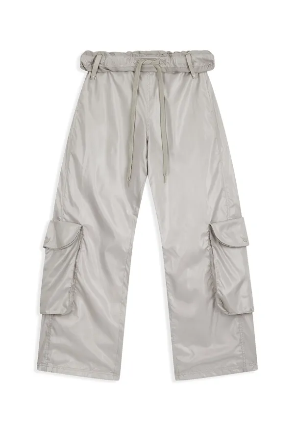 ROLLED WAIST CARGO WIND PANTS, GRAY